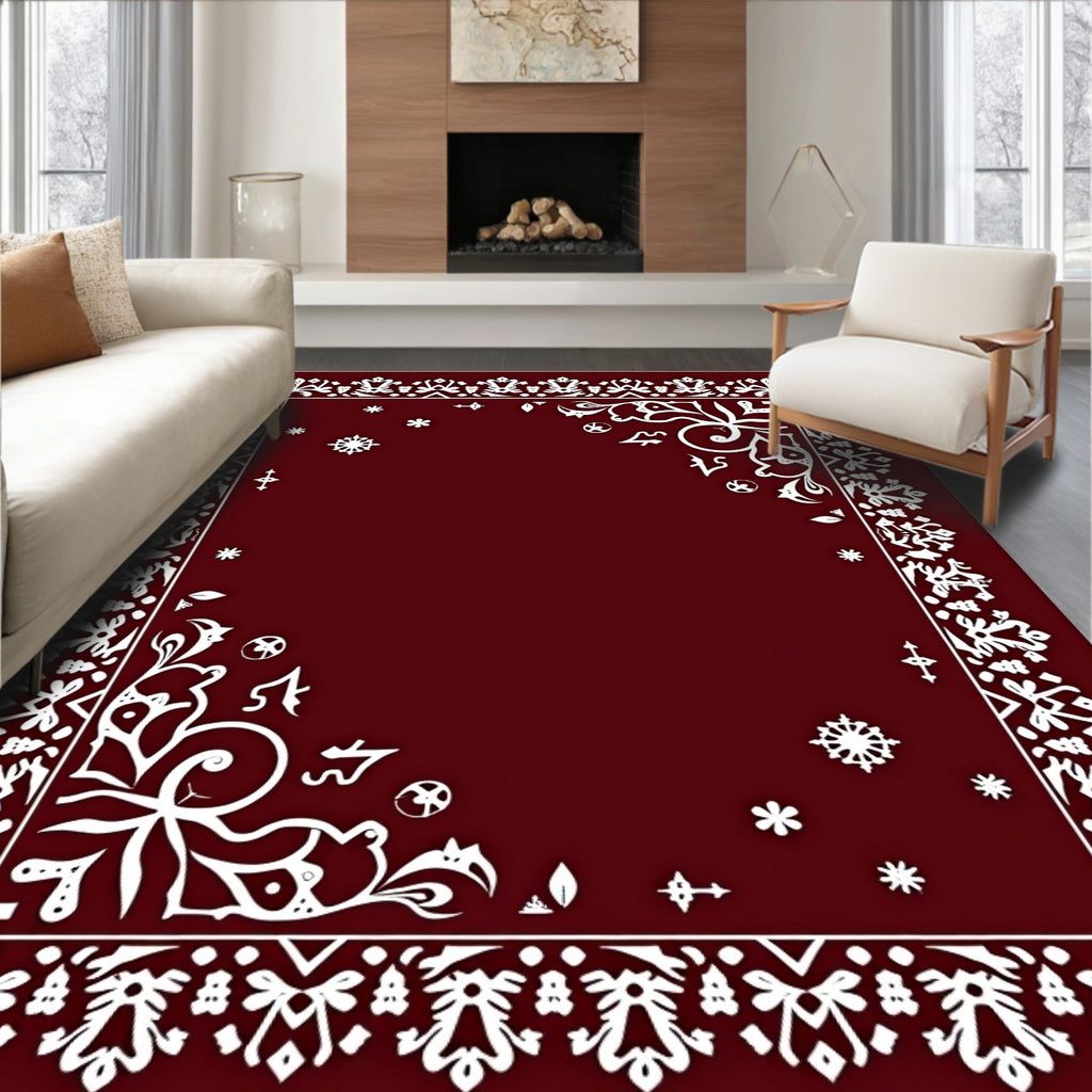 Elegant White Floral Border Pattern Rug