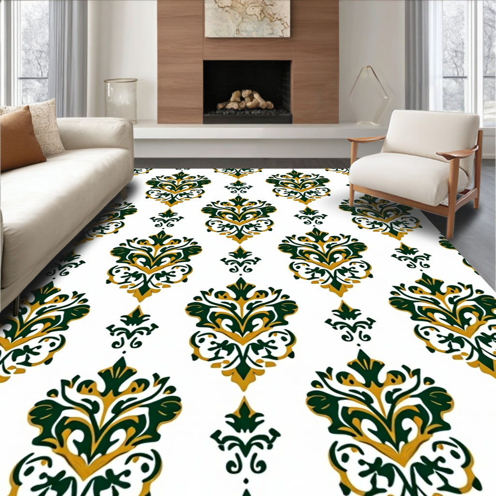 Damask Emerald Gold Pattern Rug