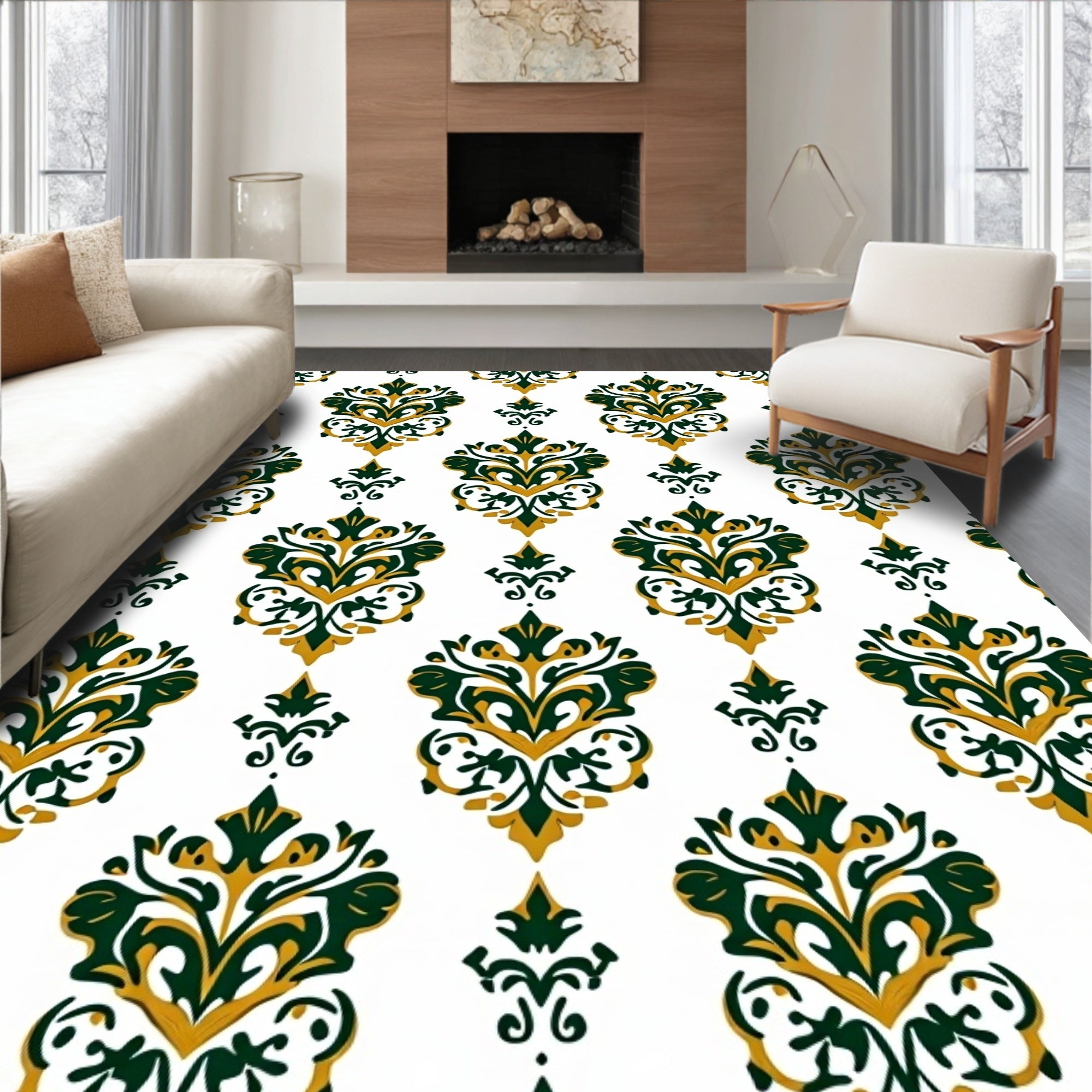 Damask Emerald Gold Pattern Rug