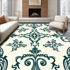 Dark Teal Classical Flourish Pattern Rug