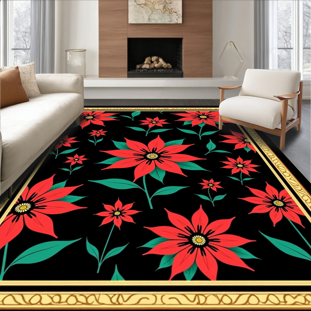 Bold Red Floral Garden Rug
