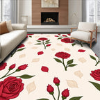 Classic Red Rose Botanical Pattern Rug