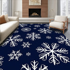 White Snowflake Patterned Navy Rug