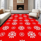 White Snowflake Patterned Red Rug