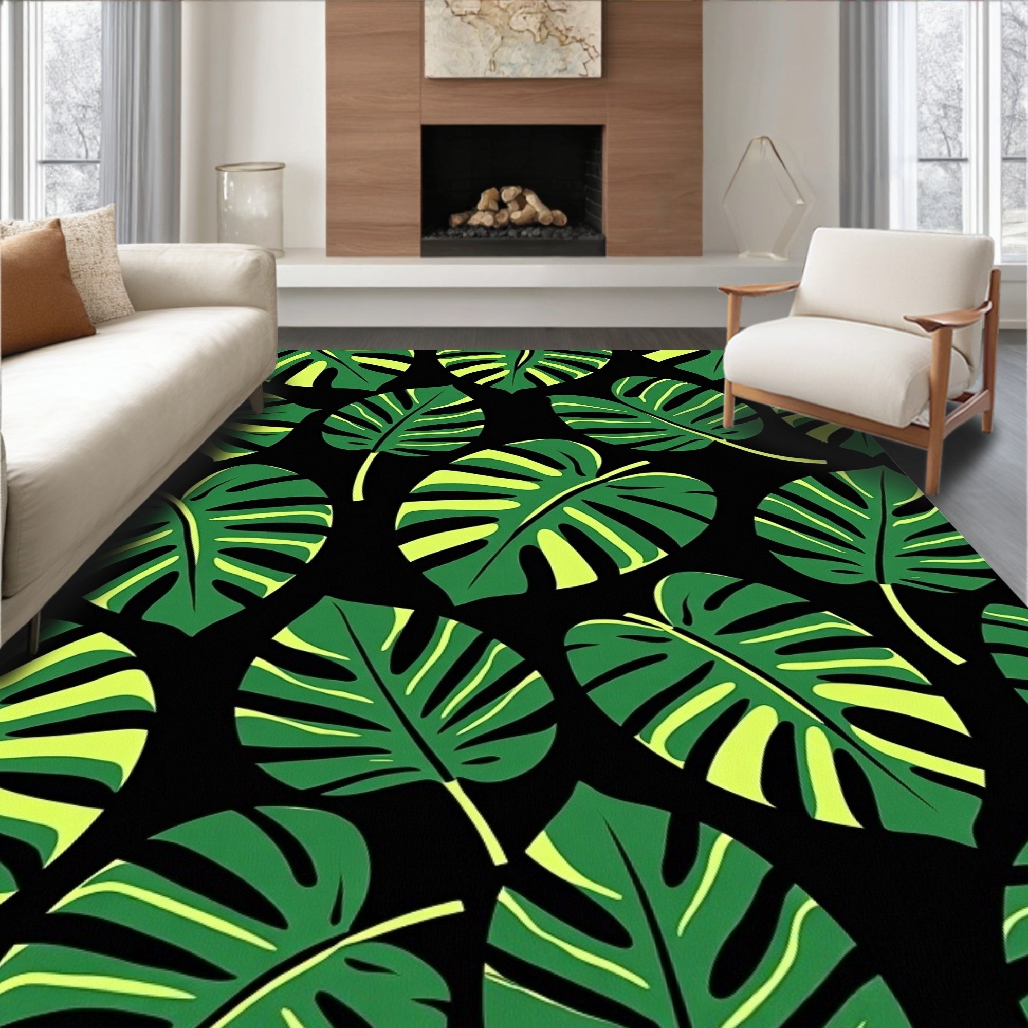 Lush Green Tropical Foliage Rug