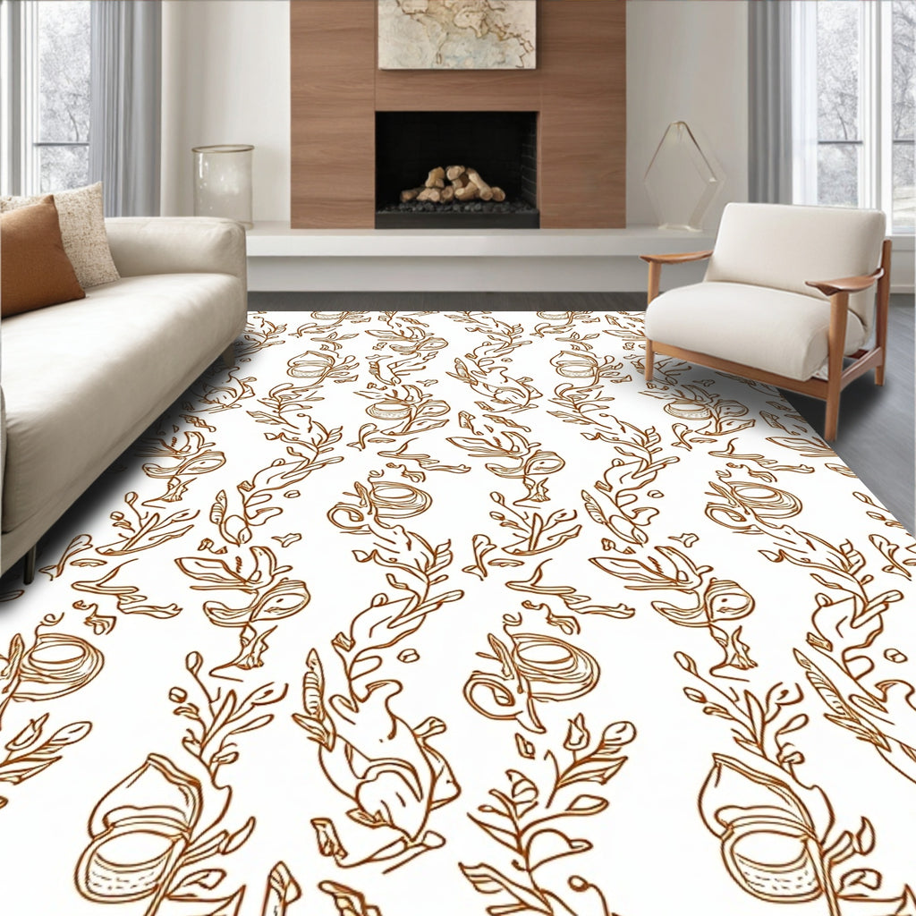Botanical Vine and Leaf Line Art Rug