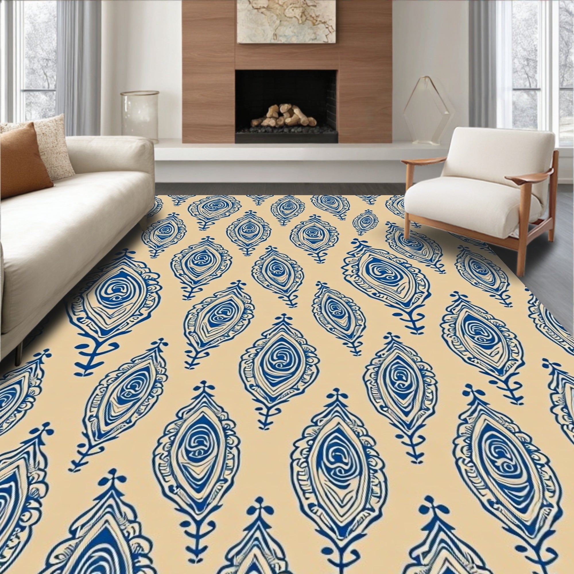 Deep Blue Organic Leaf Forms Rug
