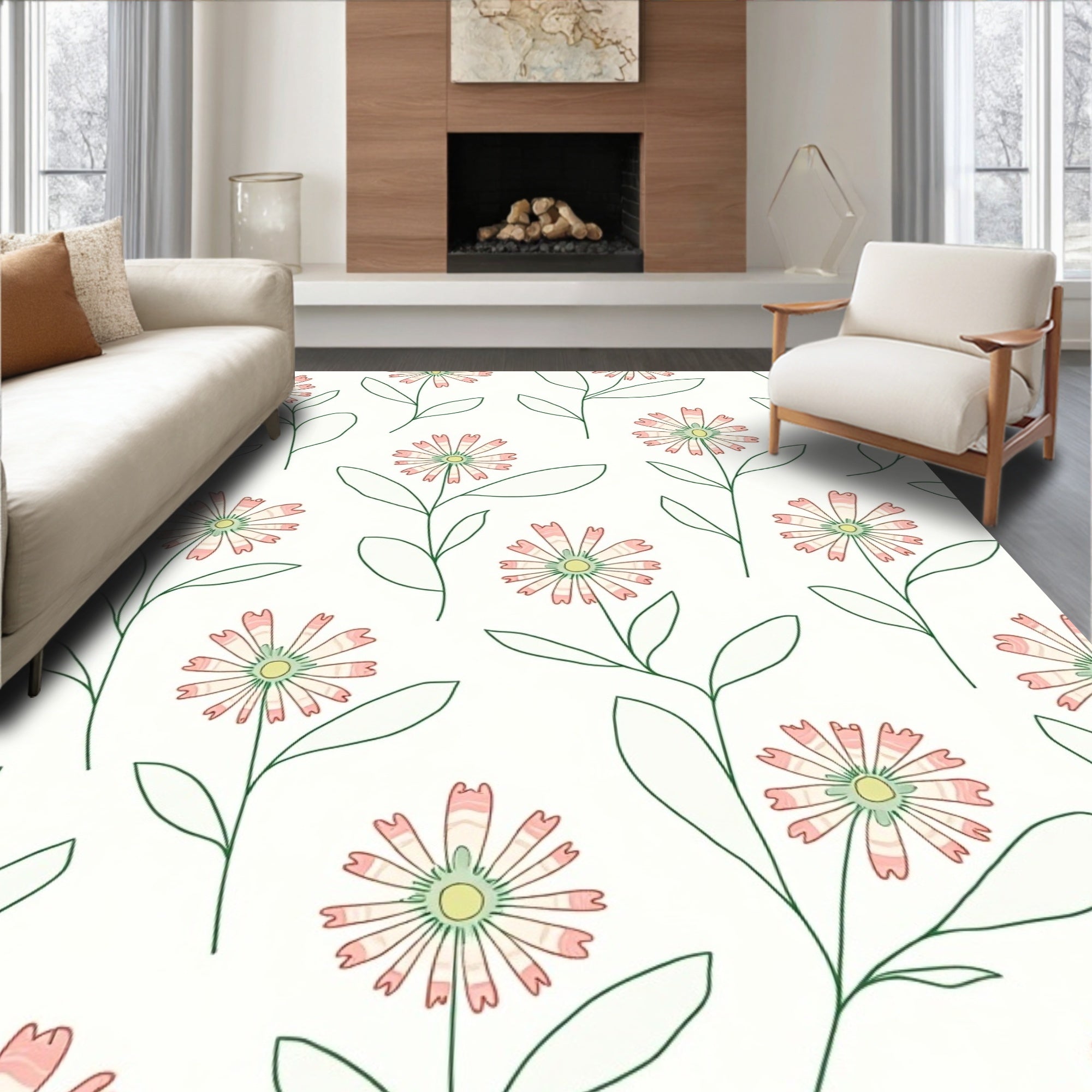 Delicate Floral Stem Artwork Rug
