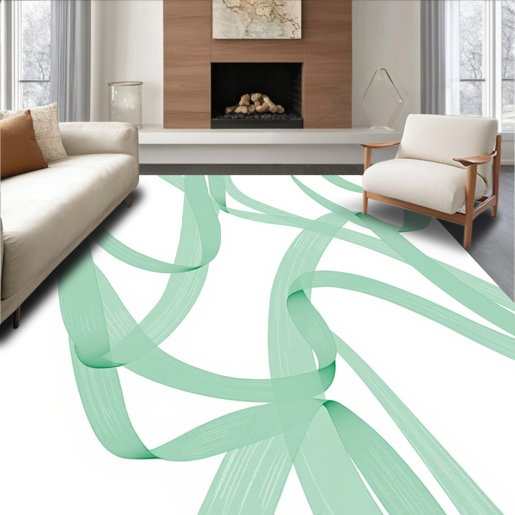 Flowing Green Ribbon Pattern Rug