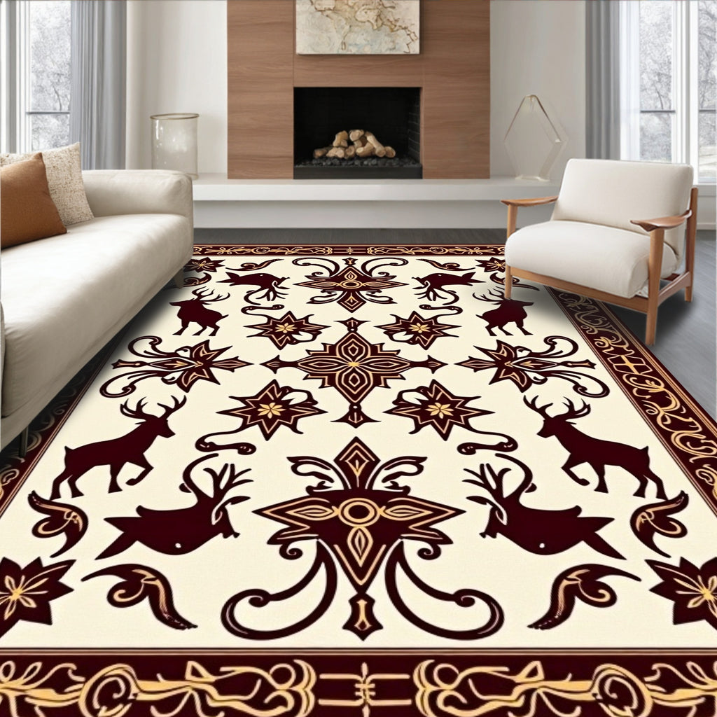 Ornate Deer Star Pattern Design Rug
