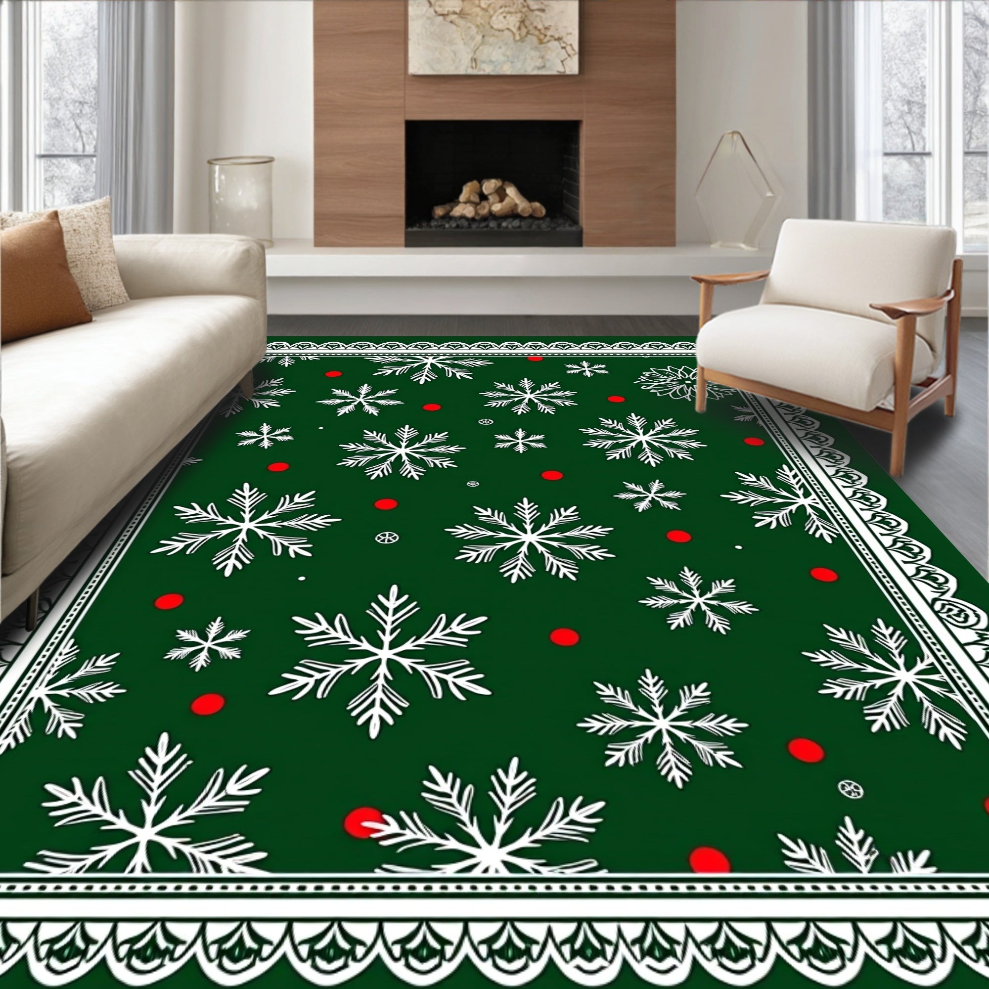 Festive Snowflake With Red Dot Design Rug