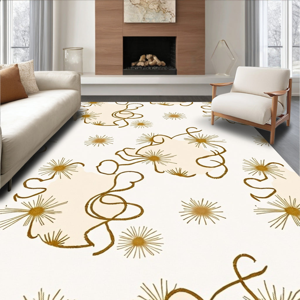 Gold Starburst And Swirl Pattern Rug