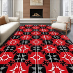 Bold Red Black Geometric Starburst Pattern Rug