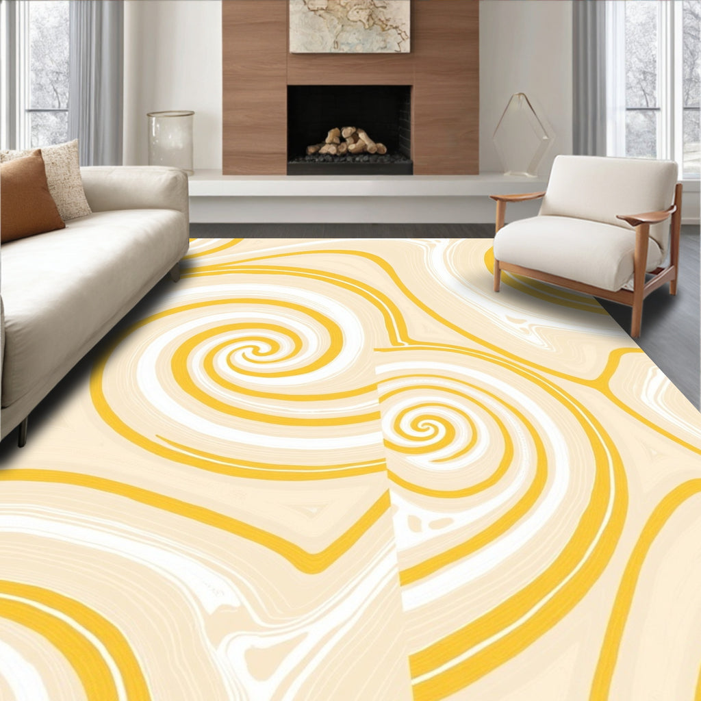 Yellow Swirl Abstract Pattern Rug