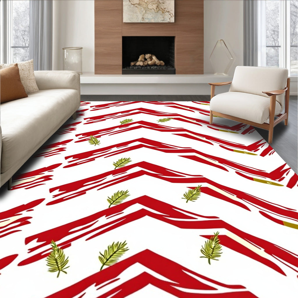 Bold Red Chevron Abstract Design Rug
