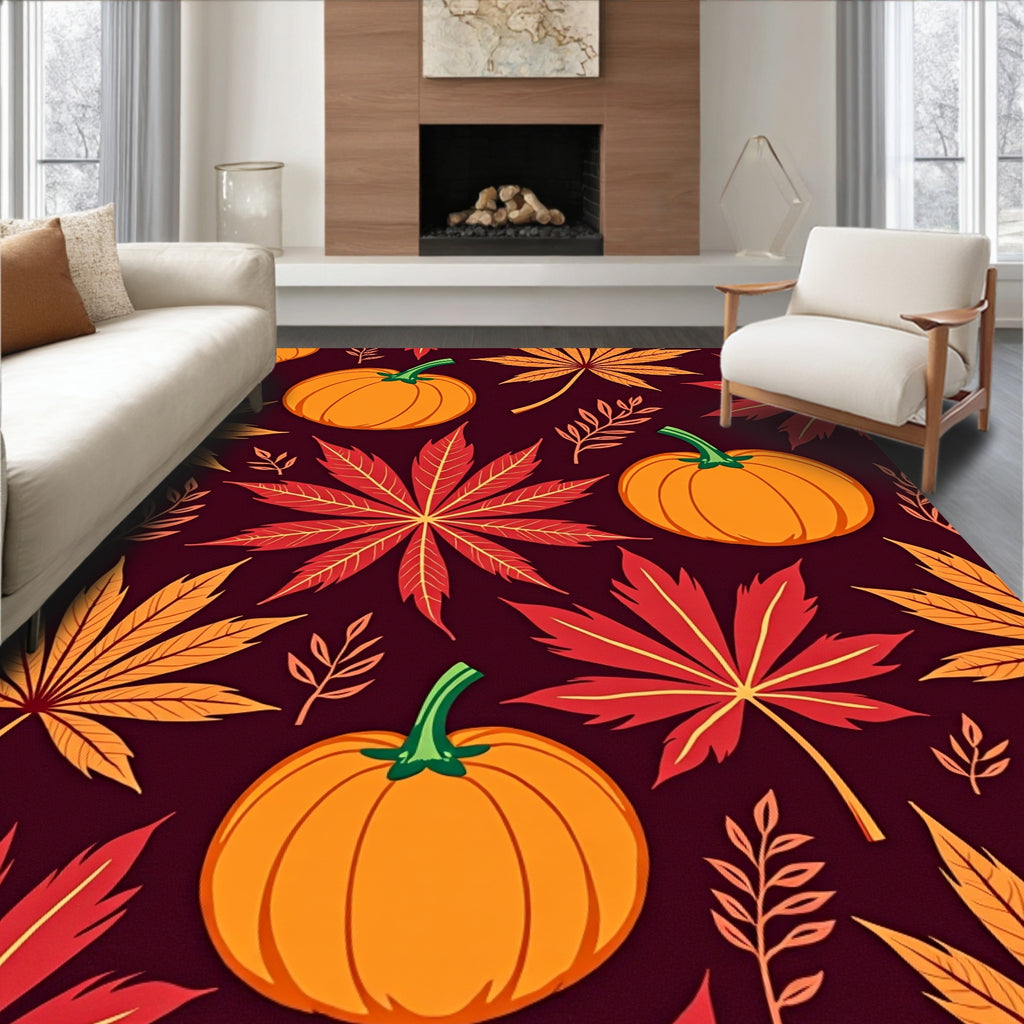 Autumn Harvest Pumpkin Leaf Pattern Rug