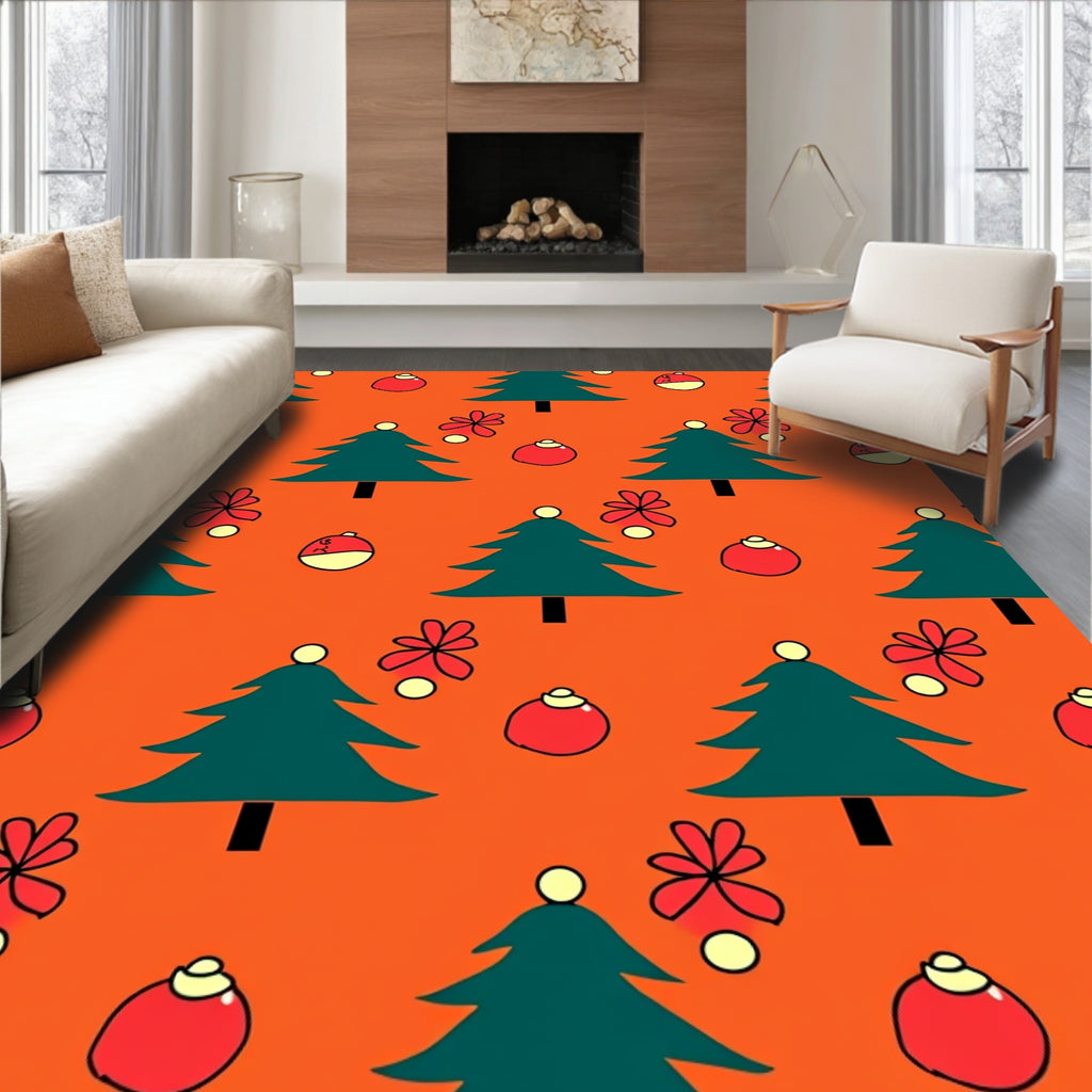 Festive Christmas Tree Ornament Design Rug