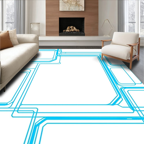 Abstract Blue Grid Pattern Rug