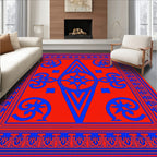 Bold Red Blue Geometric Medallion Pattern Rug