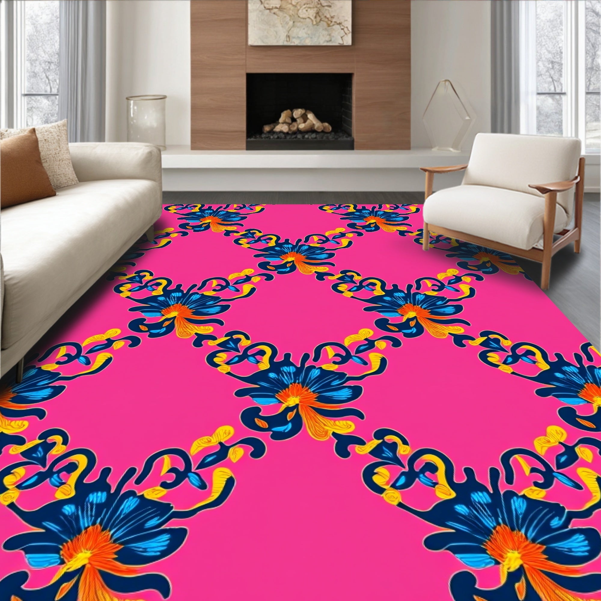Vibrant Floral Swirl Pattern Rug