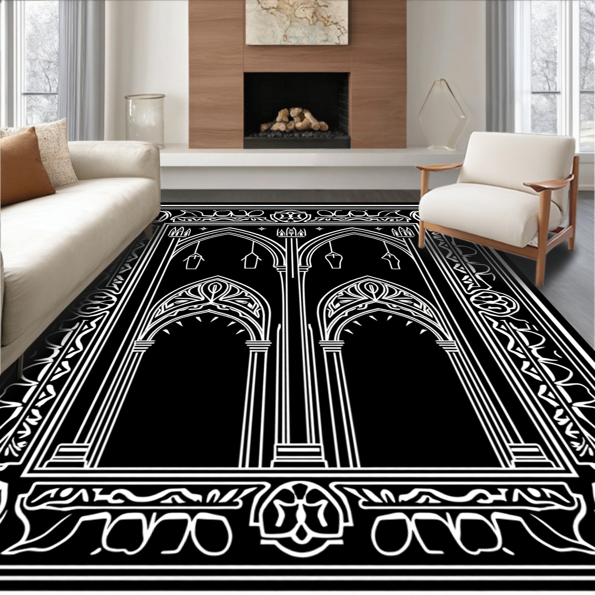 Gothic Archway Ornate Line Art Rug