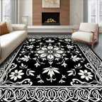Black White Floral Medallion Tapestry Design Rug