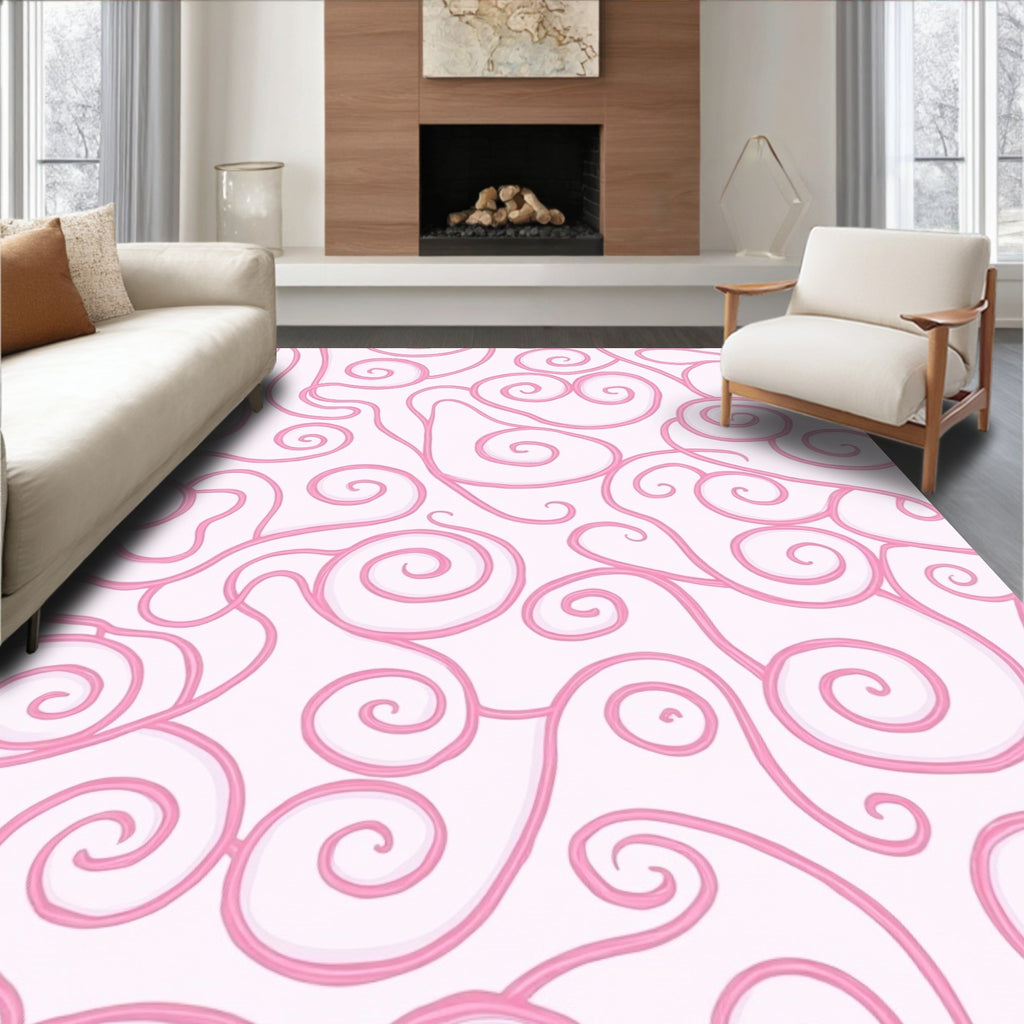 Pink Swirl Vine Pattern Rug