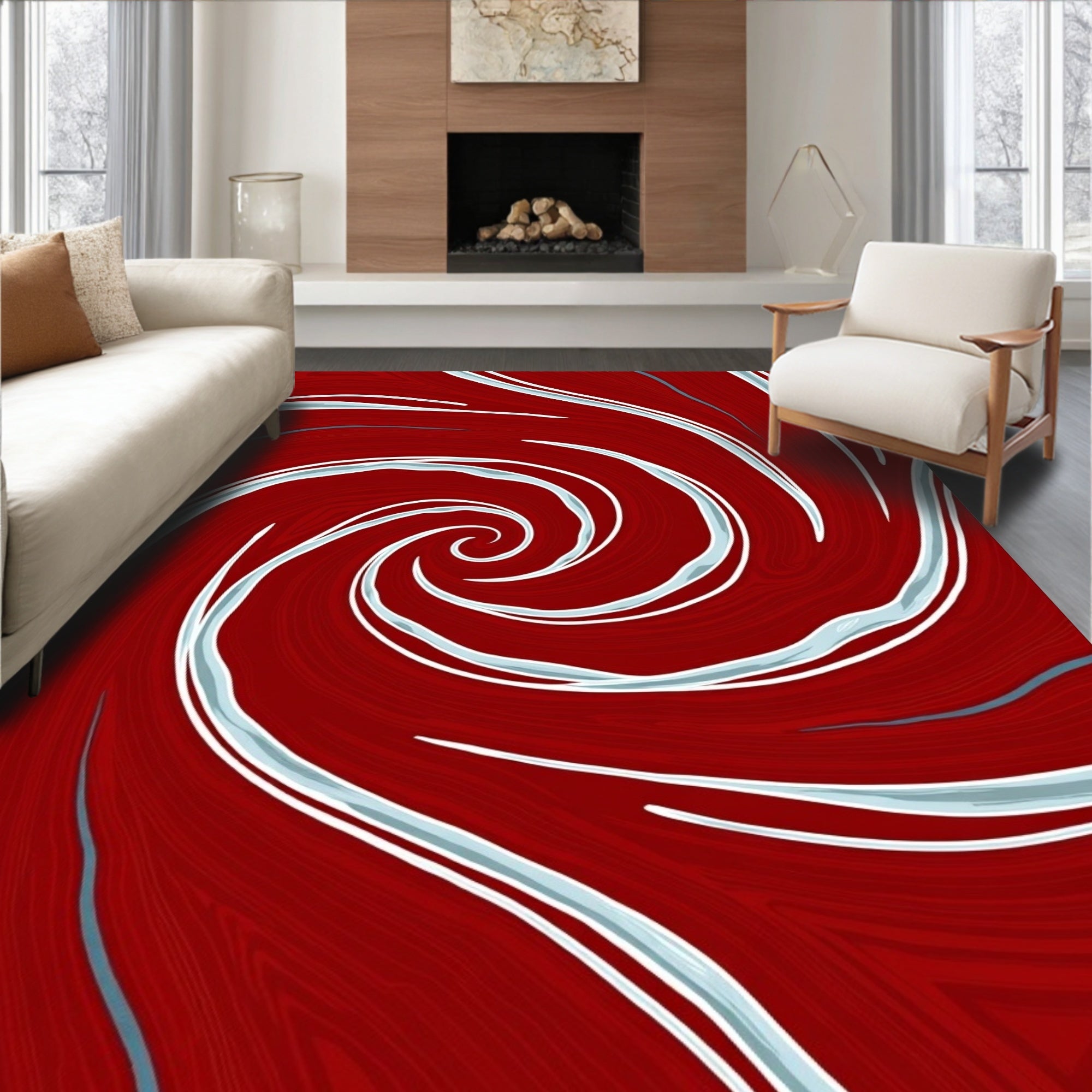 Red Swirl Organic Patterned Rug