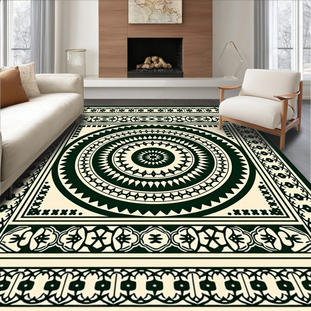 Intricate Mandala Geometric Border Rug