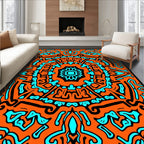 Bold Orange Teal Abstract Pattern Rug