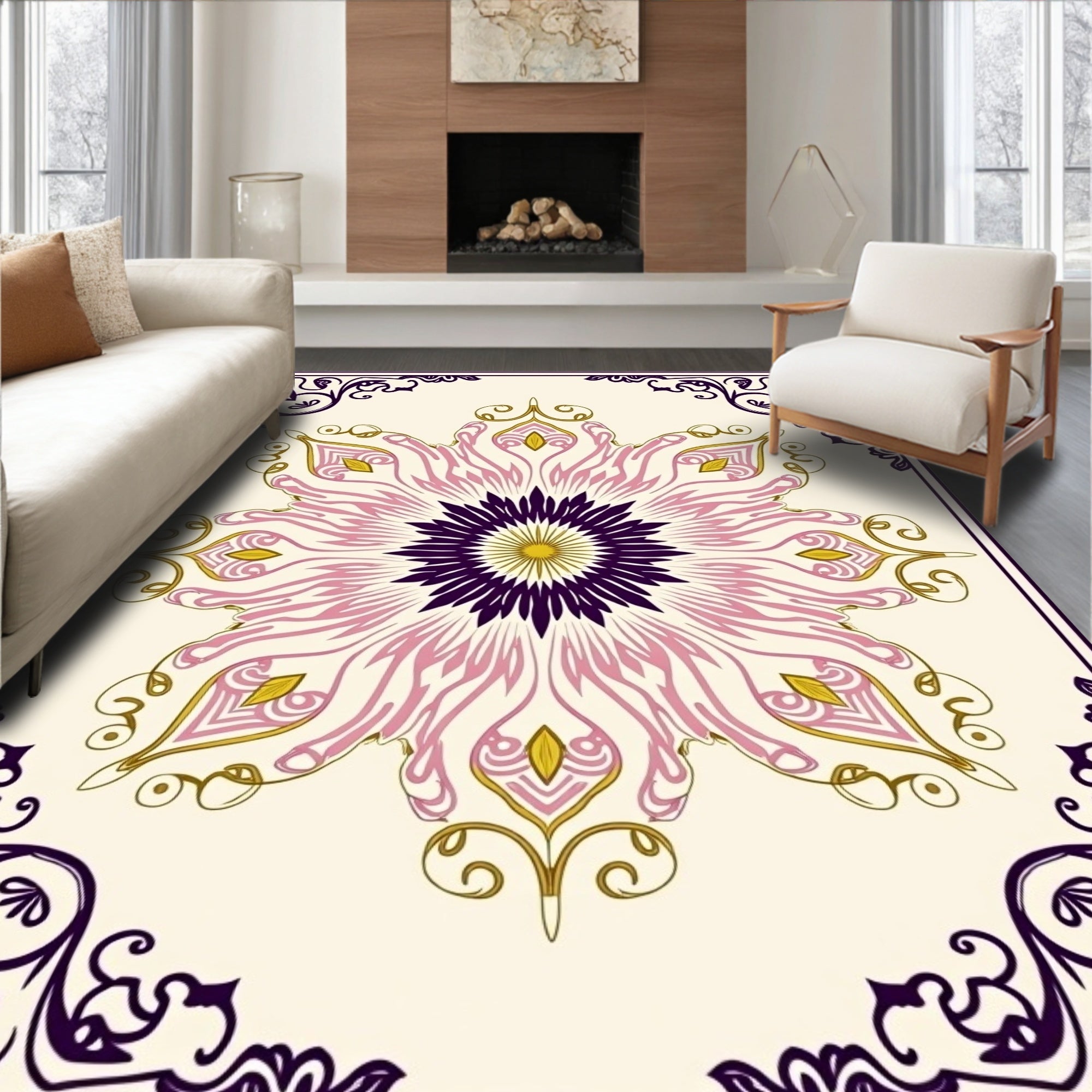 Ornate Mandala Floral Pattern Rug