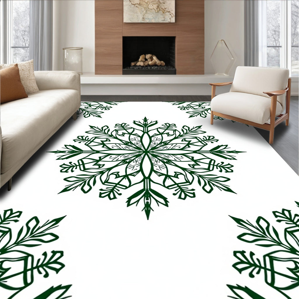 Emerald Green Snowflake Mandala Graphic Rug