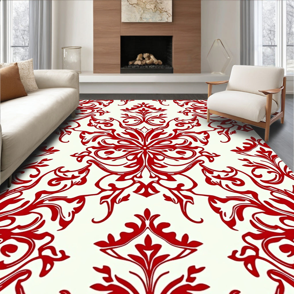 Red Floral Damask Pattern Rug