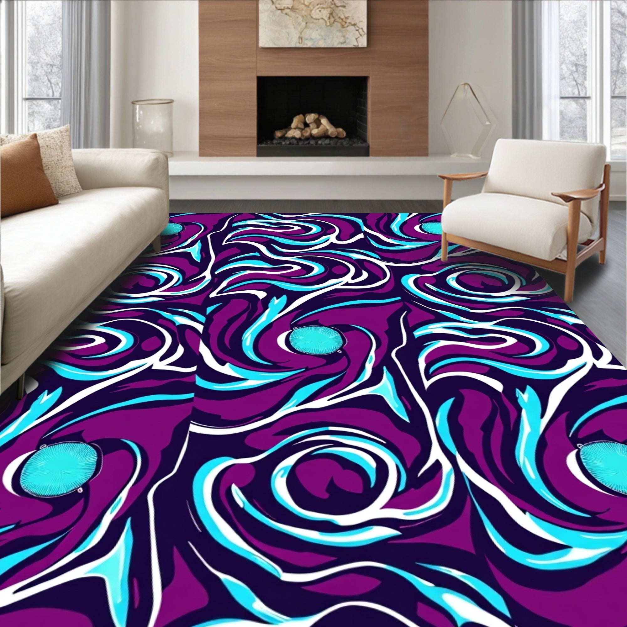 Vivid Swirls Circles Abstract Design Rug