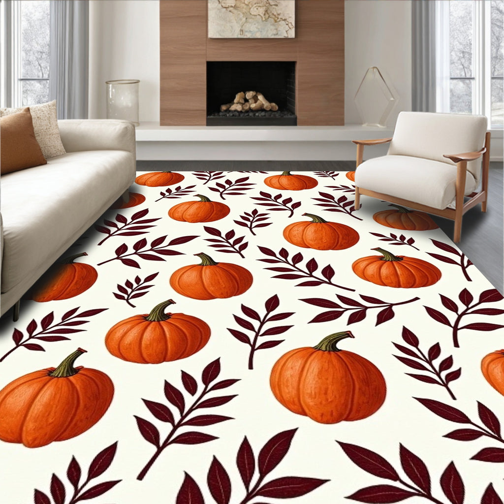 Orange Pumpkin Vine Pattern Rug