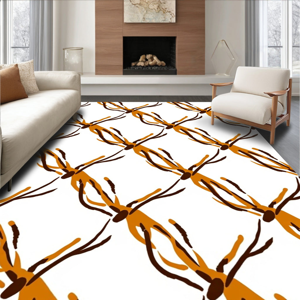 Orange Brown Abstract Branch Pattern Rug