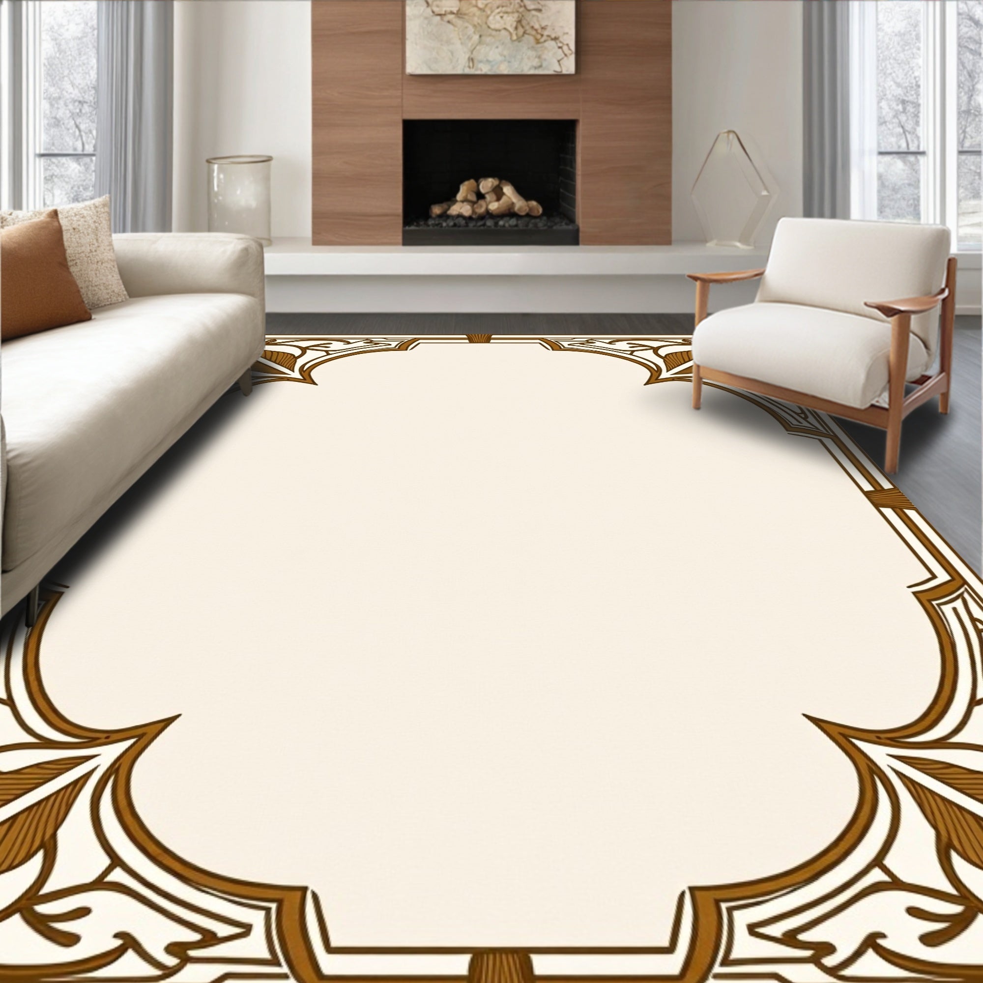 Ornate Leaf Patterned Frame Rug