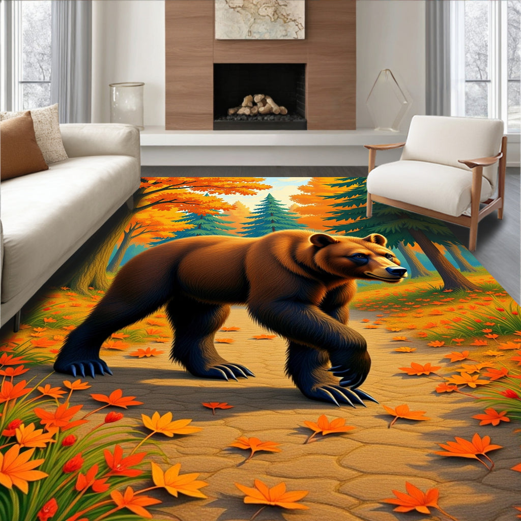 Autumn Forest Bear Maple Leaf Pattern Rug
