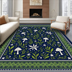 Whimsical Mushroom Floral Garden Motif Rug