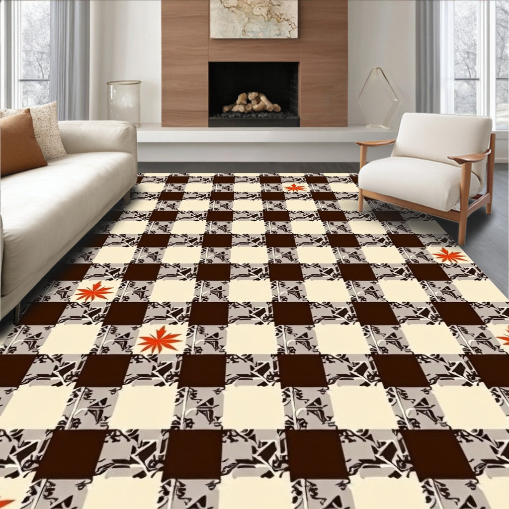 Checkerboard Design With Floral Accents Rug