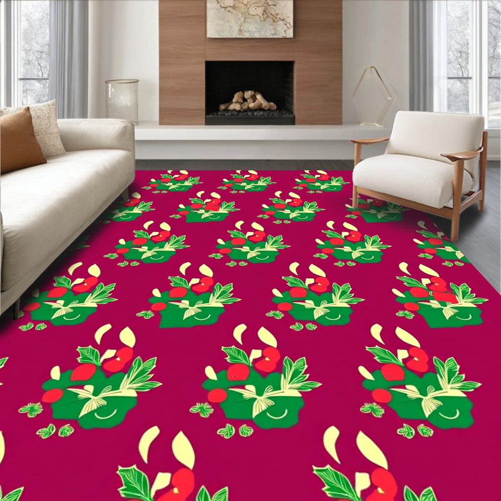 Festive Red Berry Potted Plant Rug