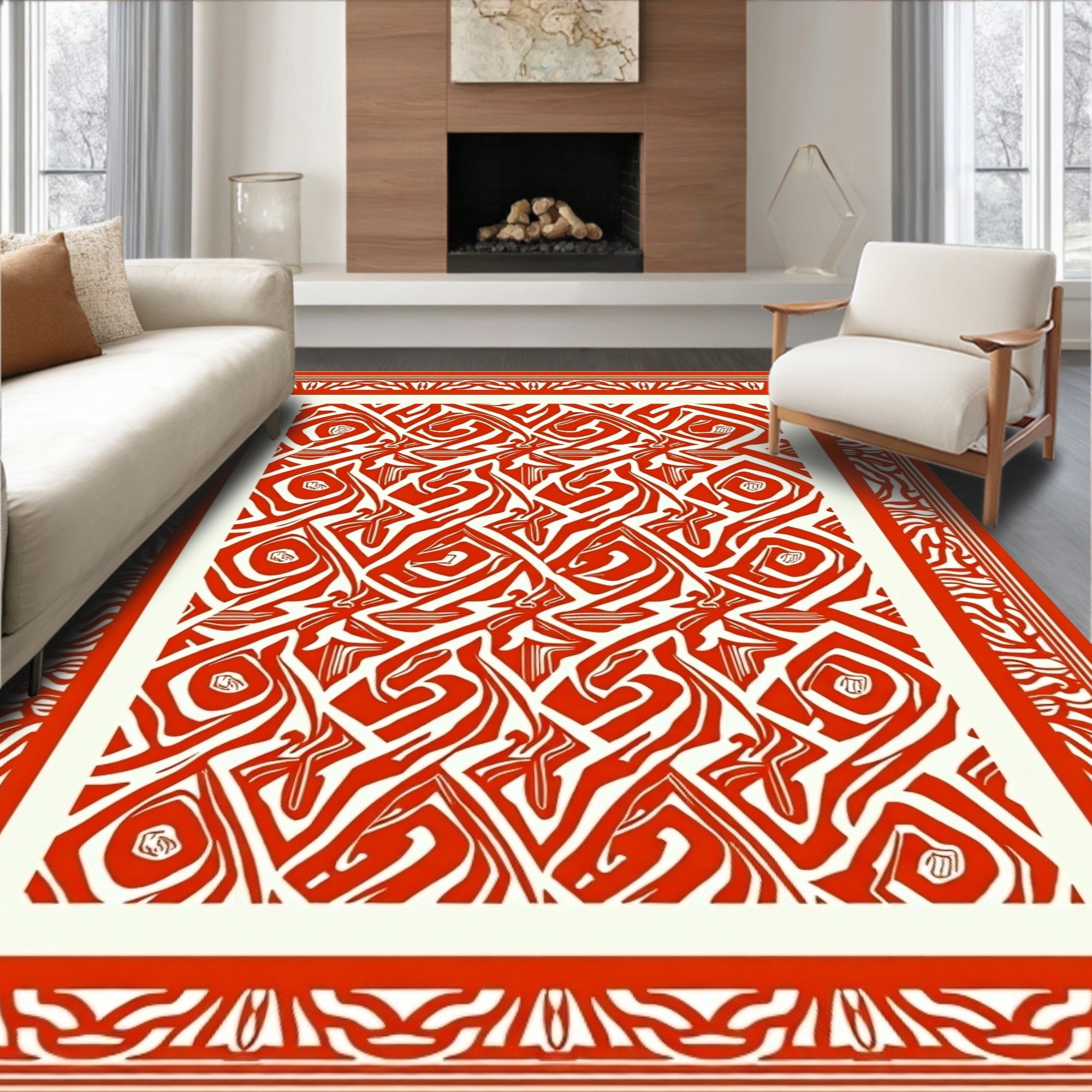 Bold Red Abstract Patterned Rug