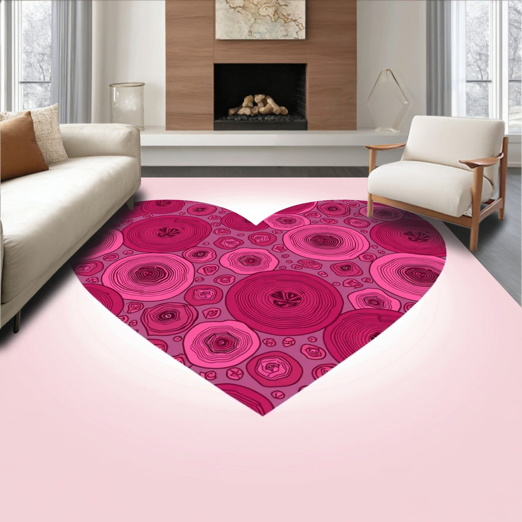 Pink Floral Heart Pattern Design Rug
