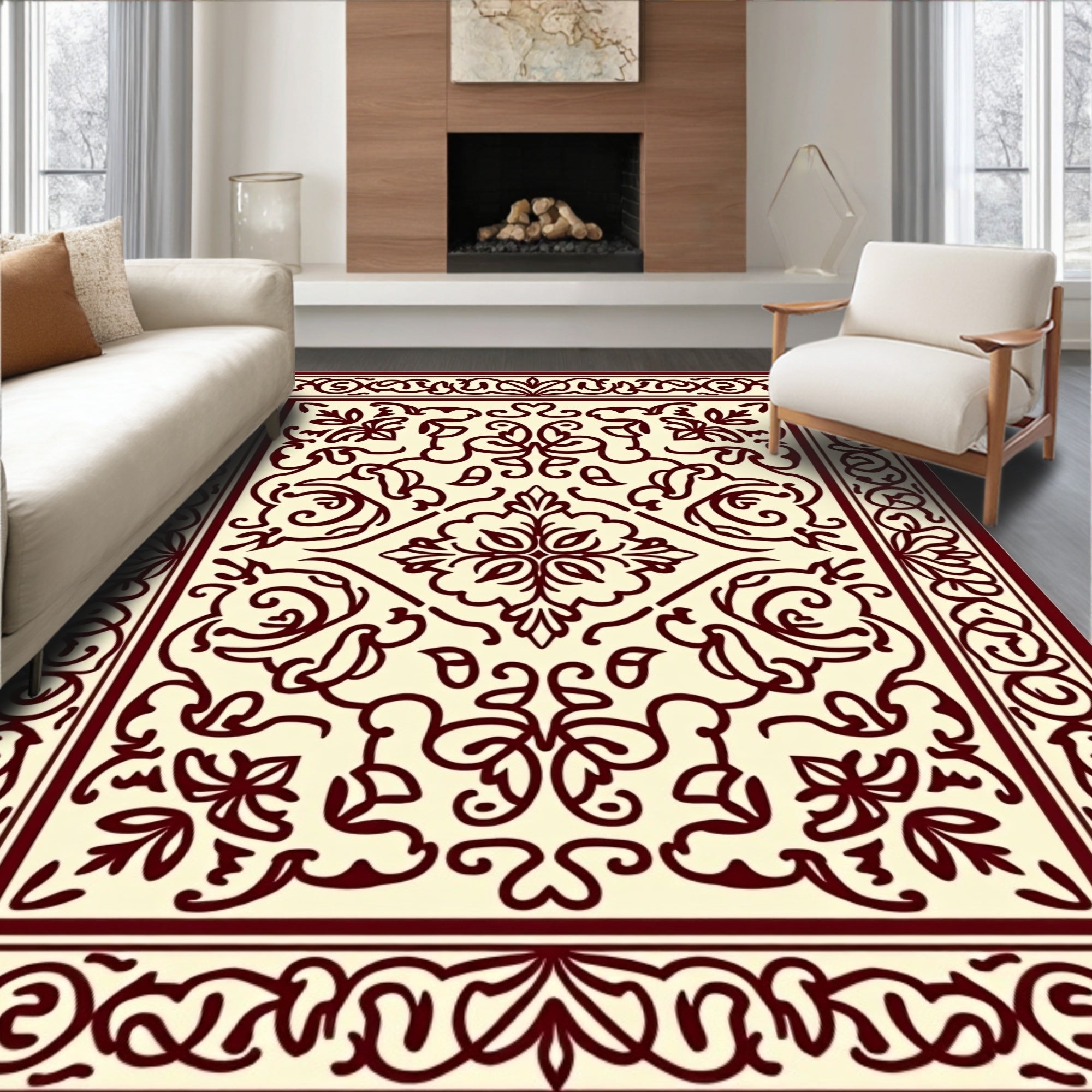 Elaborate Floral Intricate Swirl Pattern Rug