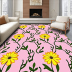 Vibrant Yellow Flower Vine Pattern Rug