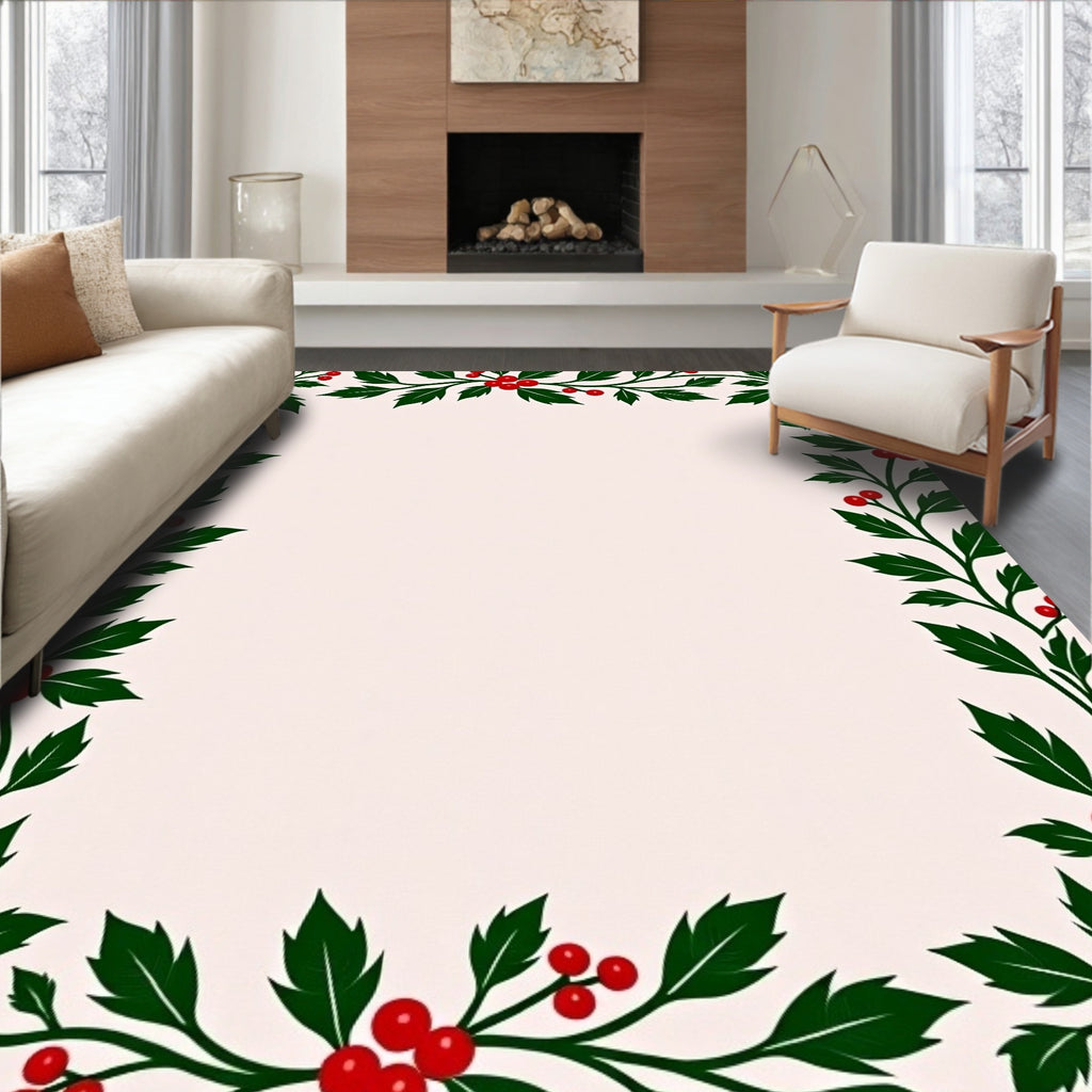 Festive Red Berry Holly Garland Rug