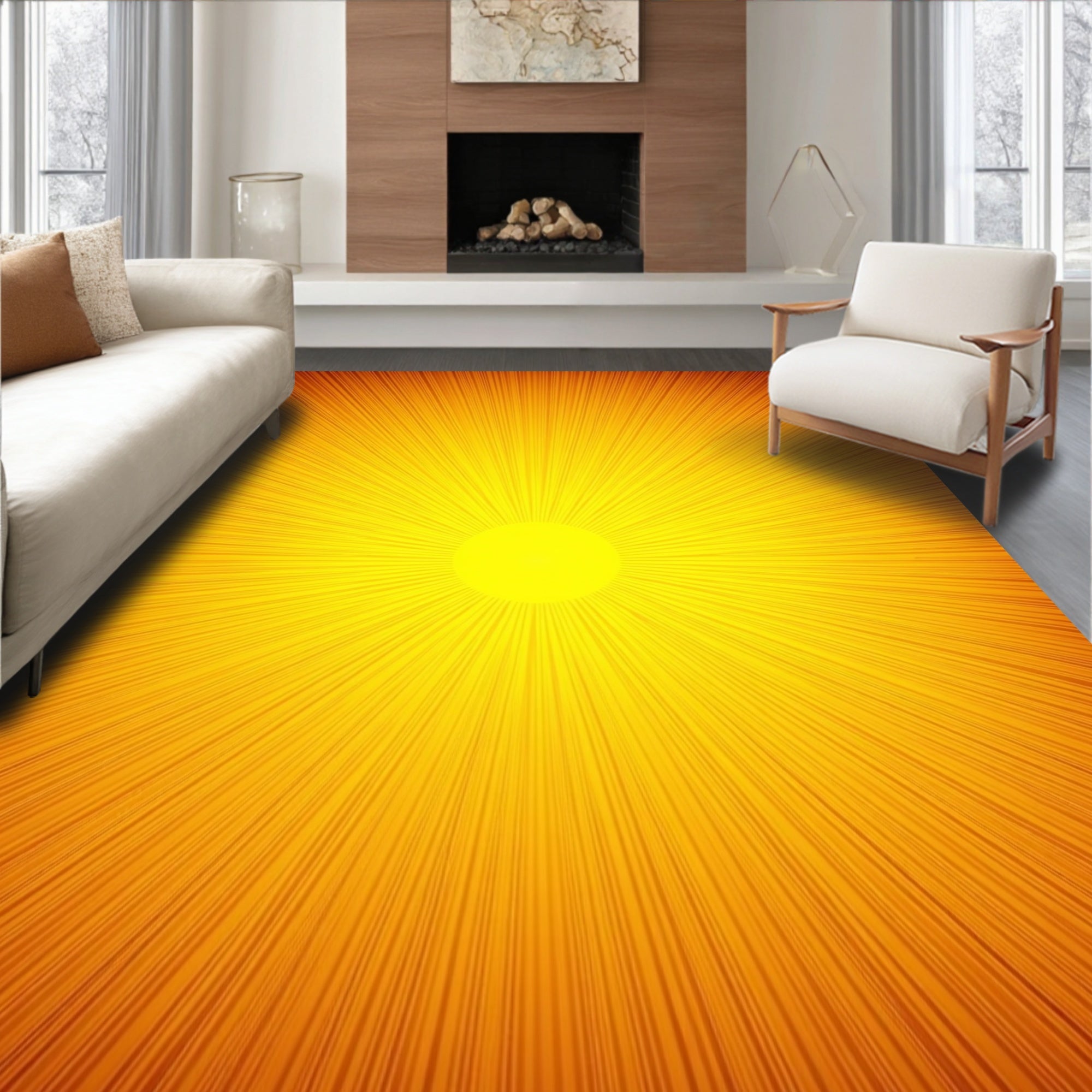 Radiant Sunburst Yellow Orange Rug