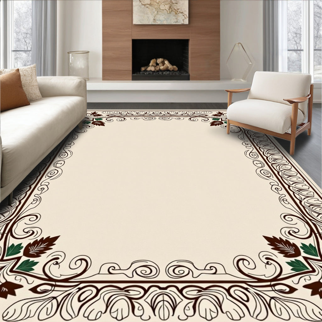 Ornate Floral Leaf Scroll Accents Rug