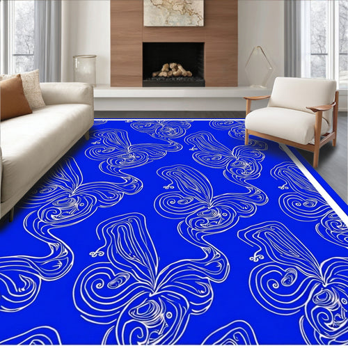 Abstract Blue Swirls Line Art Rug