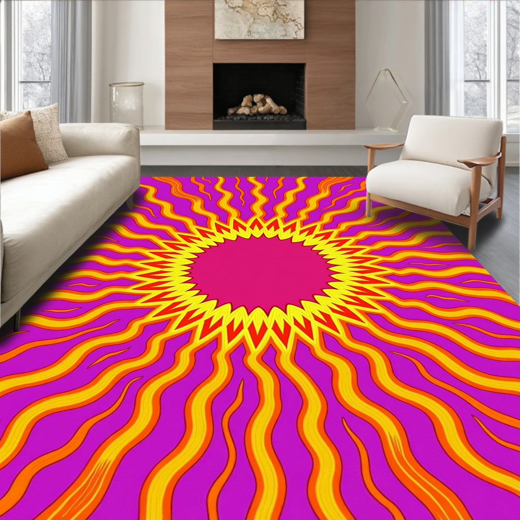 Radiant Sunburst Psychedelic Waves Rug